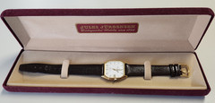 Jules Jurgensen Quartz Gold Plated Watch Brown Leather Date w/ Box
