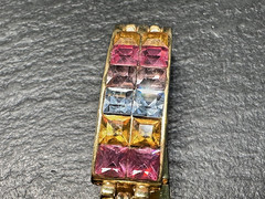 COLLEZIO GOLD TONE & SPARKLY MULTI COLOR GEMS QUARTZ WATCH, NEW BATTERY H874