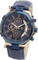 Salvatore Marra SM-181 Mens Chrono Blue Dial Blue Leather Pink Gold 100m JDM