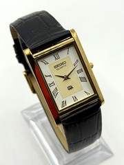 Vintage Refurbished Seiko Rectangular White Dial Black Faux Leather Strap
