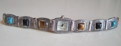 Women Faux Multicolor Stones Silver Finish Fashion Clasp Closure Bracelet Watch