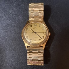 VTG 80s Timex Men’s Gold Quartz 33.5 mm Speidel Stretch Band for Parts?Untested