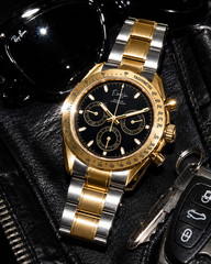 Élan Noir Chronograph Watch VK63 Black Dial Two Tone Sapphire Crystal Steel 40mm