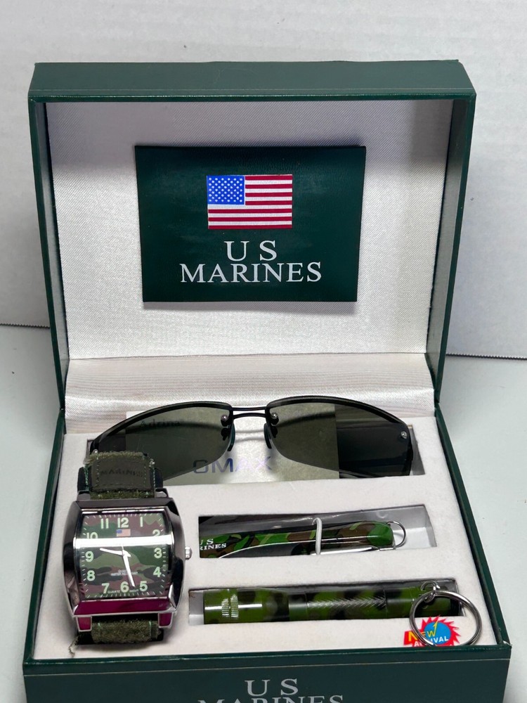 Men’s Military U S Marines Watch Flashlight Sunglasses Knife Set W93 Box3