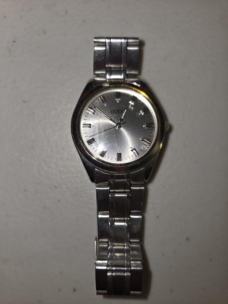 Guess Inc. 1996 JAPAN Movement Stainless Steel Silver Watch Not-Working Vintage