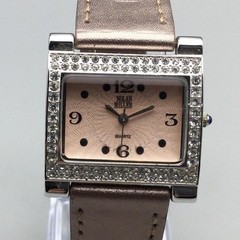 Nolan Miller Womens Watch 30mm Rose Dial Crystal Bezel Brown Leather New Battery
