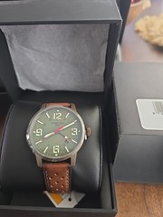 Torgoen T57 GMT, Olive Green Dial, Leather Straps Bronze Case. Swiss Quartz Move