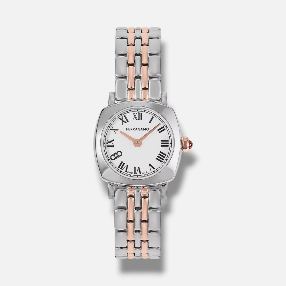 Salvatore Ferragamo Womens Silver Gold Swiss Two-Tone Bracelet Quartz Watch 23mm