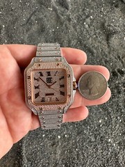 14k Rose Gold Plated & Stainless Steel Two Tone Real Mens Watch Iced CZ Arabic