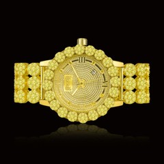Real Diamond Gold Canary Custom Roman Flower Ice House Luxury Watch W/Date Men’s