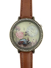 Watch Women MISS KEKE 3D World Road Trip Bronze Gold Tone with Brown Band $50