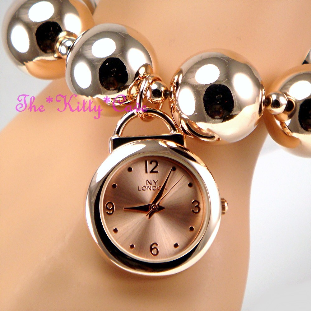 Designer Rose Gold Plated Big Chunky Ball Beads Boho Cuff Charm Bracelet Watch