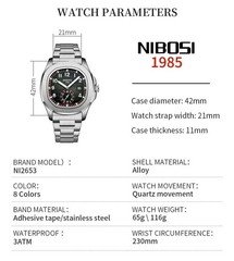 NIBOSI Luxury Men‘s Watches Business Waterproof Male Luminous Silicone