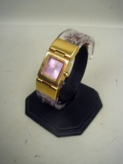Joan Rivers Goldtone Fashion Bracelet Watch With Gray Roses Clear Acrylic Band