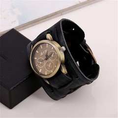 Men’s Wide Leather Cuff Watch Retro Biker Style Statement Analog Wristwatch