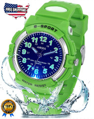 Kids Analog Watch with 7 Color Night Lights Waterproof Soft Strap Ages 5-18