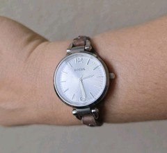 Fossil Georgia ES3060 Women’s Slim Brown Leather Strap Analog Silver Dial Watch