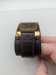 Celine Paris gold tone brown leather strap watch swiss made