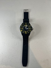 40NINE 46mm Quartz Watch with Black/Yellow Dial and Black Silicone Rubber Strap
