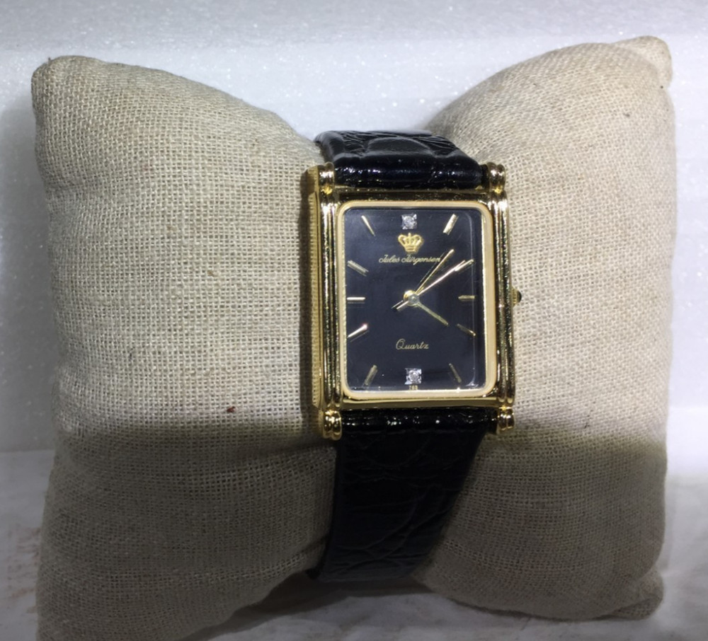 Vintage Jules Jurgensen Diamond Tank Genuine Leather Men’s Dress Watch Working!