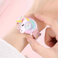 Reloj de silicona con dibujos animados de unicornio para niños, color rosa