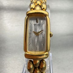Seiko Tank Watch Women 13mm MOP Dial Gold Tone Rectangle 2E20-7181 New Battery