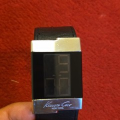 Kenneth Cole New York Digital LCD Quartz Rectangle Watch Black Leather Strap