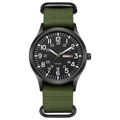 TPW Field Watch, Easy Read Fabric Nylon Strap, Military Green, Quartz Movement