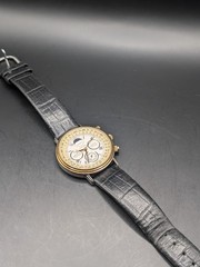Axcess Mens Lunar Perpetual Calendar Gold Tone Black Leather Strap Working