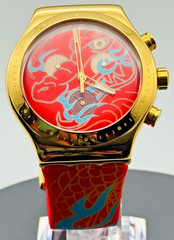 Swatch Year of The Dragon in Motion Chronograph Watch YVZ100 Gold Tone Near Mint