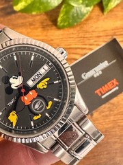 BEAMS × TIMEX Mickey Mouse Wristwatch Black/Silver Anime Manga used from Japan