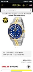Invicta Pro Diver Men’s Automatic Watch Blue Dial, Two-Tone, 30093