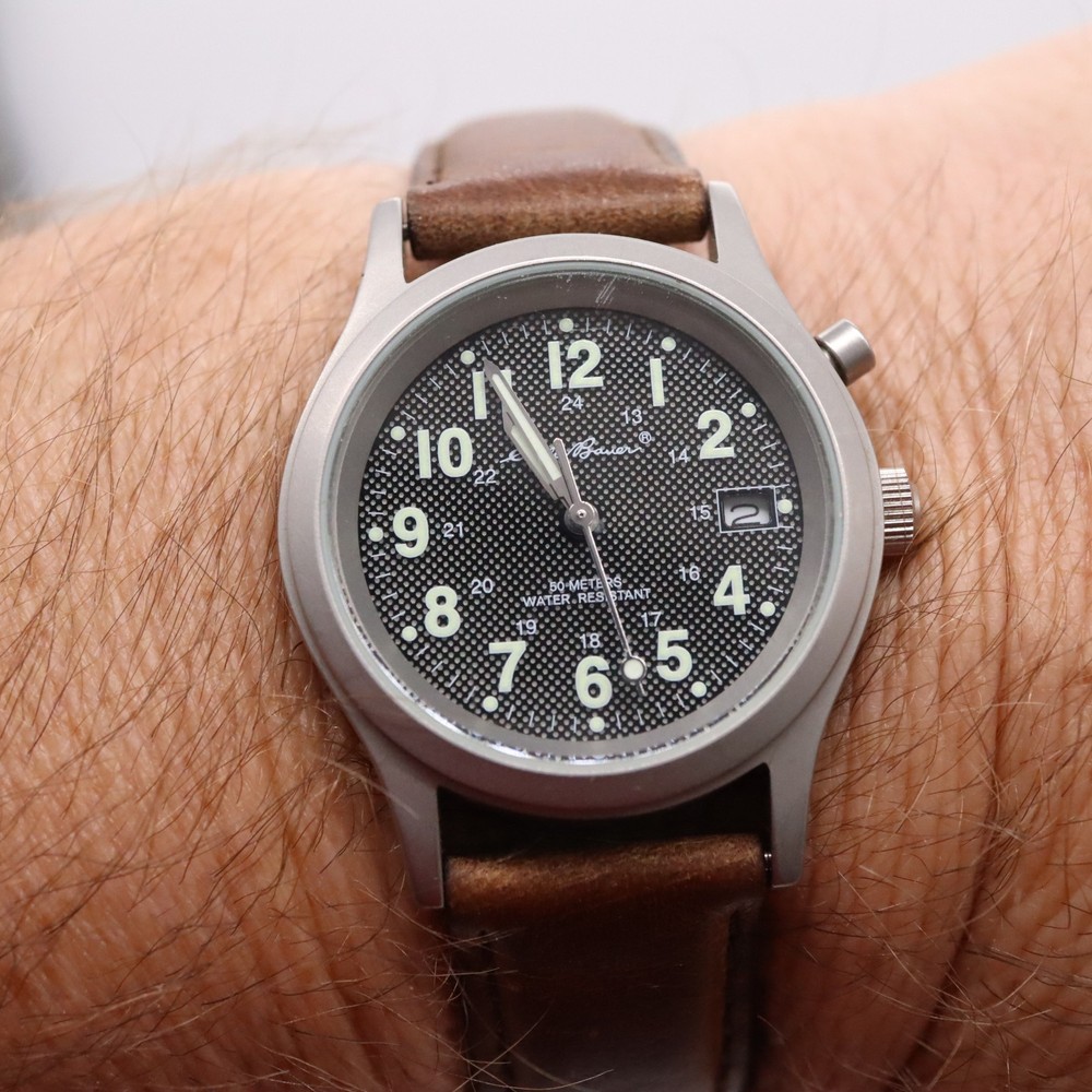 Eddie Bauer Light Up Field Men’s Watch Perforated Dial Leather 1215 42102