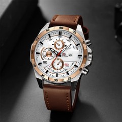 Top Men Watch Sports Style 46mm Large Leather Racing Style Casual Fashion