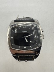 Fossil Big Tic Watch Men 41mm Silver Black Leather Band AM-3696
