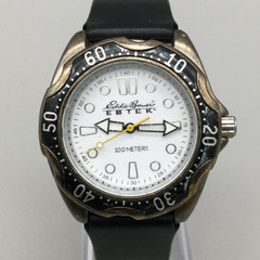 Eddie Bauer Watch Men 39mm Silver Tone Black Band 100M #0056 New Battery
