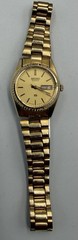 SEIKO Day Date Metal Quartz Watch Gold Tone Tri-fold Clasp New Battery