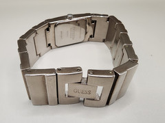 GUESS G86091L Ladies Cuff Watch – Silver Tone with Baguette Crystals Japan Movt
