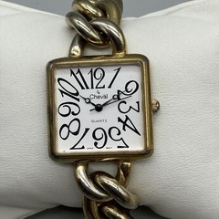 Vintage Cheval Womens Watch 27mm Square Chain Band Hong Kong New Battery 8.25″