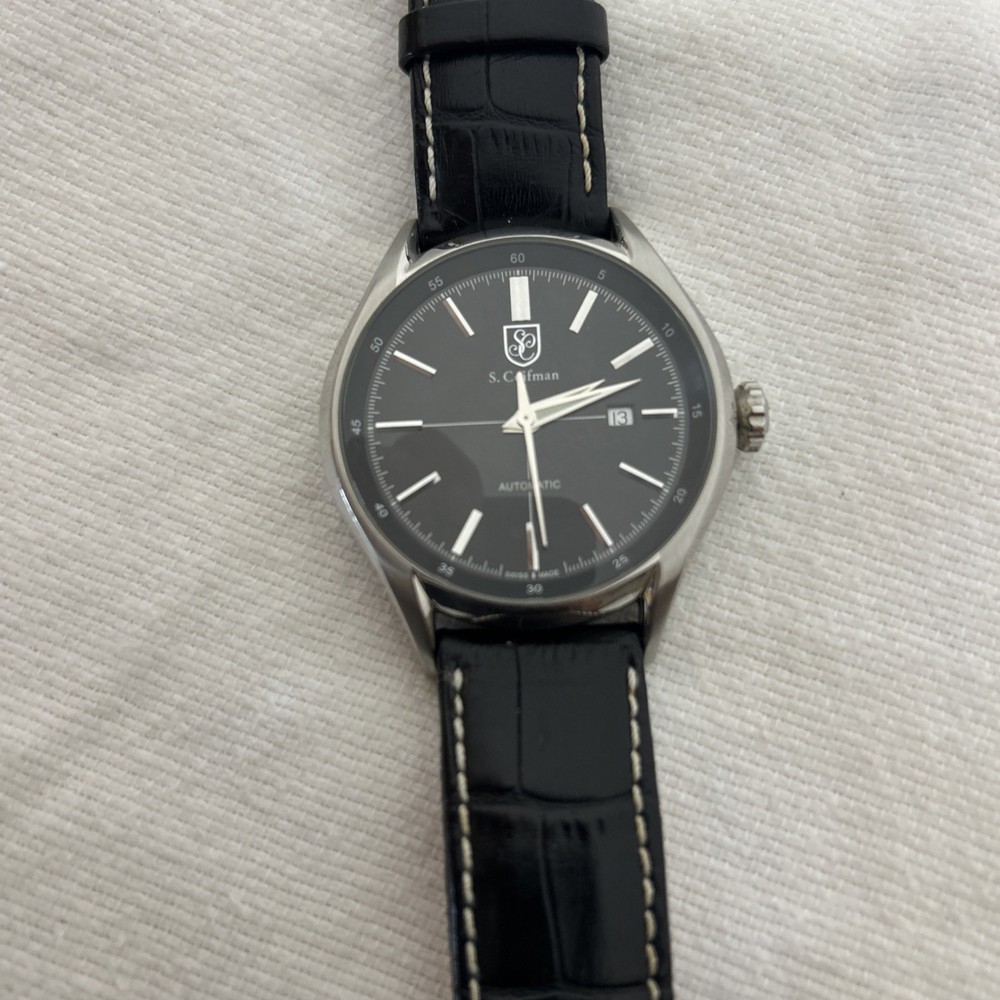 S. Coifman Men’s Automatic Watch SC0077 Black Dial & Black Leather Band. Works!