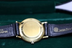 Vintage LUCIEN PICCARD 18K Solid Gold Automatic Mens Watch Genuine Alligator .