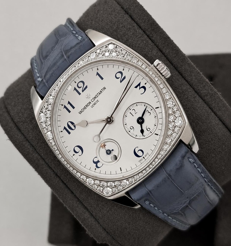 Vacheron Constantin Harmony Dual Time 37mm 18K WG Diamond Blue Strap Watch B052