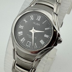 Alba Quartz Watch VX89-X050 Women Silver Steel Black Sapphire Date New Batter 6″