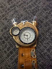 Steampunk Tesla Analog Watch With Metal Findings And Leather Strap