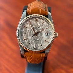 Tudor 74033 Prince Date Silver Linen Dial Fluted 18K Gold Bezel 34mm