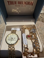 True Religion Women’s Gold Watch and Bracelet Set Denim Heritage Box