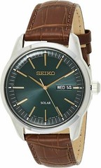 SEIKO SNE529 Dark Green Sunray Dial Solar Powered Leather Strap Men’s Watch
