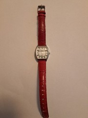 Gossip Silver/Black Tone White Face Red Leather Band Watch
