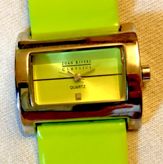 Joan Rivers watch womens brat lime green horizontal rectangle runs good cond