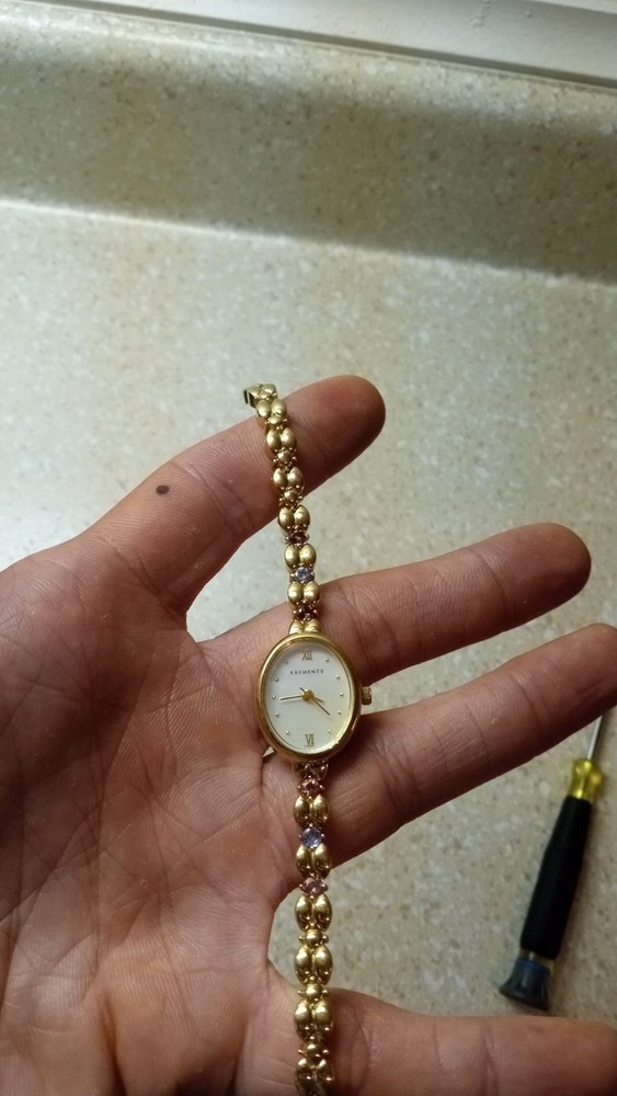 Vintage Krementz Women’s Oval Dress Watch With Pink & Purple Gemstones